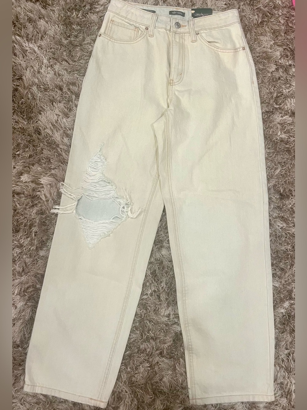 wild fable Cream wash High-Rise Distressed Straight Jeans